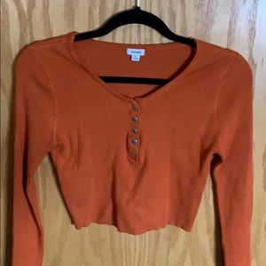 Orange Garage Long Sleeve Ribbed Crop Top